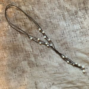 Freshwater pearl and leather necklace